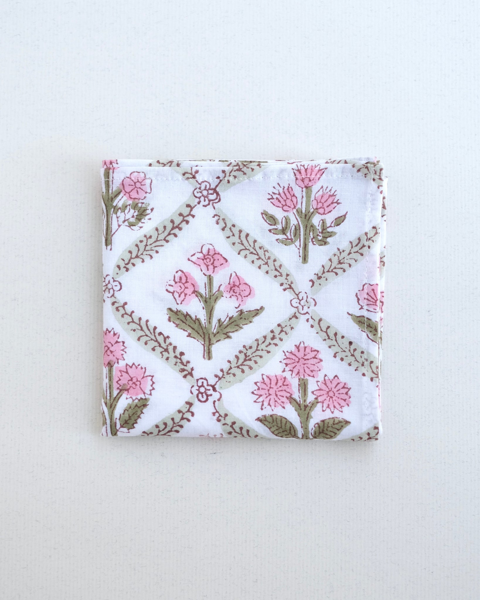 ブロックプリント ハンカチ（ピンク・ラティスフラワー） – cholon