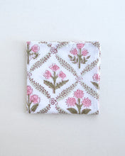 画像をギャラリービューアに読み込む, ブロックプリント ハンカチ（ピンク・ラティスフラワー）