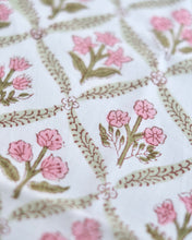 画像をギャラリービューアに読み込む, ブロックプリント ハンカチ（ピンク・ラティスフラワー）
