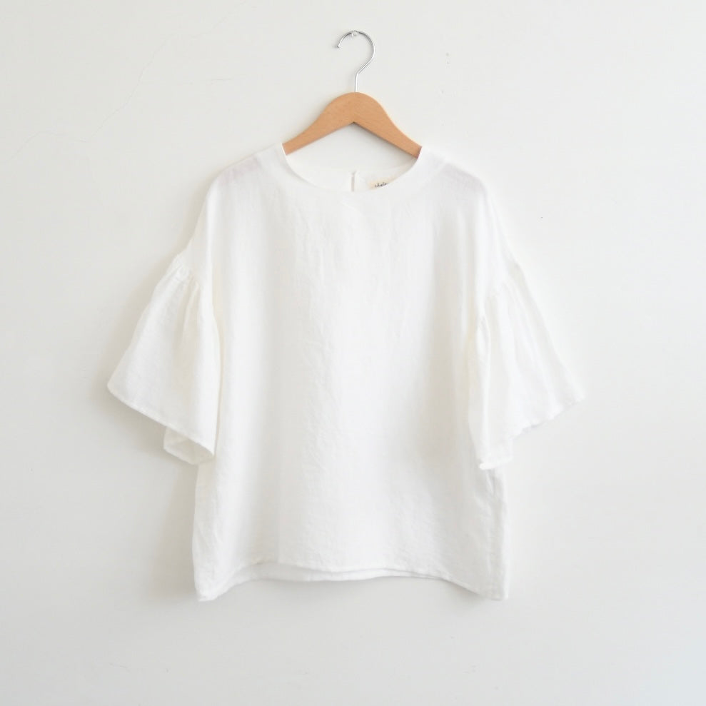 【40%OFF】綿麻ツイル ギャザースリーブブラウス（ホワイト）