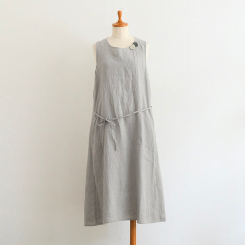 【40%OFF】リネン ノースリーブワンピース（ライトグレー）