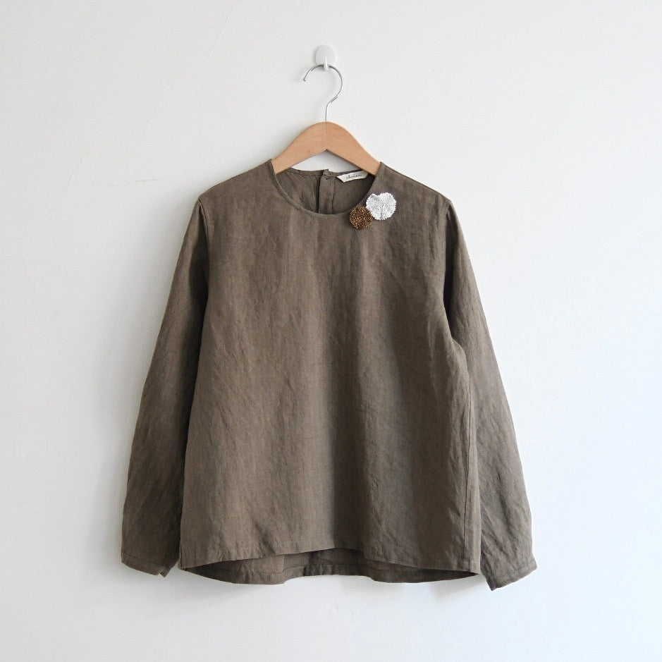 【30%OFF】リネン クルーネックブラウス（ライトブラウン）