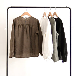 【30%OFF】リネン クルーネックブラウス（スミクロ）